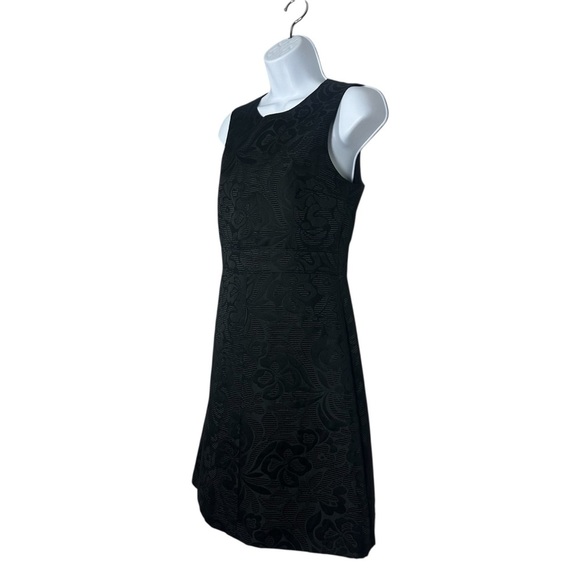 Theory Black Floral Jacquard Sleeveless Mini Dress Size 2 Fit & Flare Cocktail - Picture 5 of 11